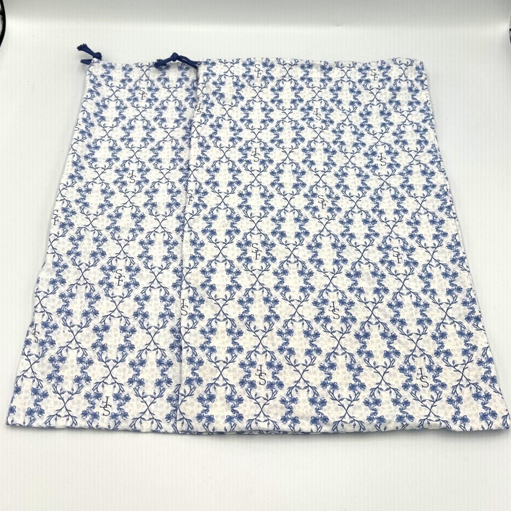 Sarah Flint Shoe Dust Storage Travel Drawstring Blue Floral Bag 14.5x10 Lot of 2